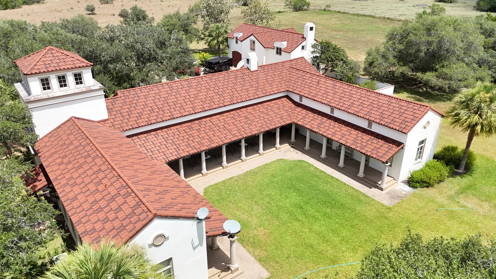 Stone coated steel DECRA roof by RISE Roofing Corpus Christi — aerial view 3