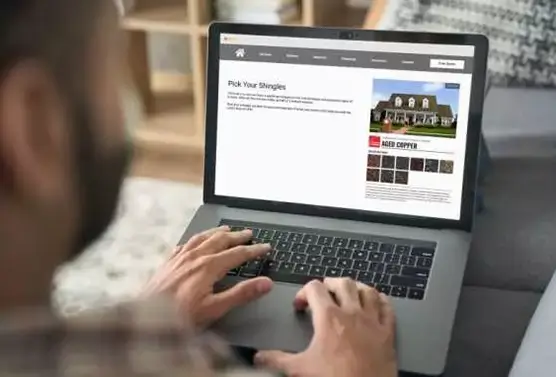 Homeowner Browsing Shingle Colors on Computer