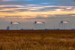 Oil Storage Tanks on Texas Gulf Coast Salt Marsh