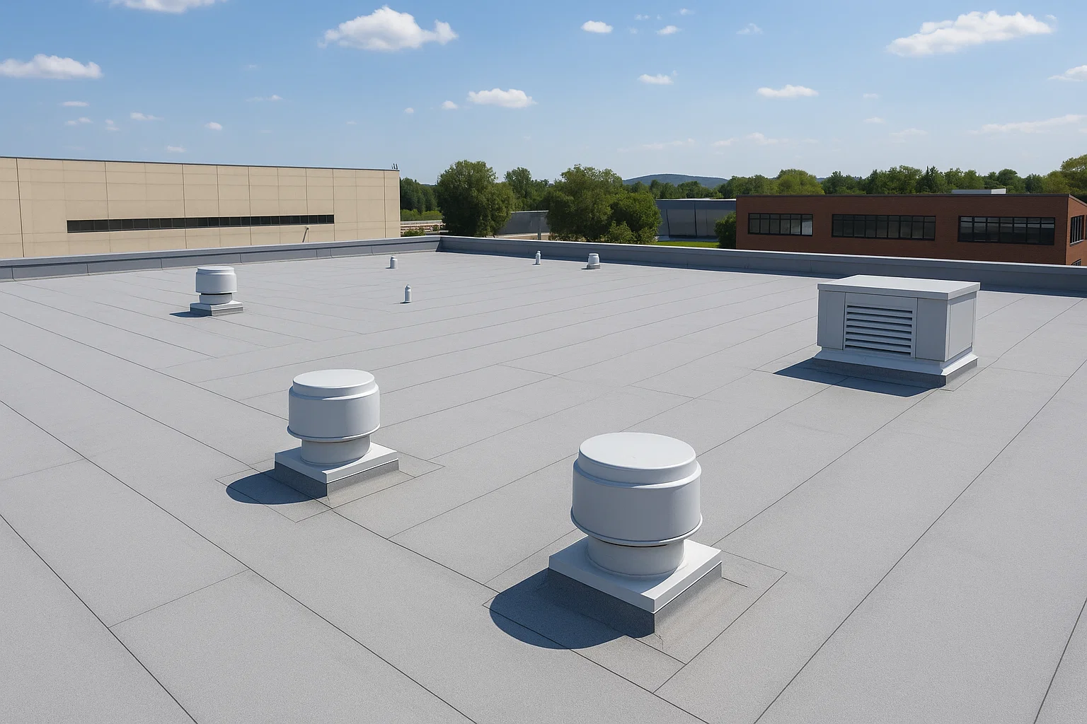 Modified bitumen roofing installed on commercial building in Houston