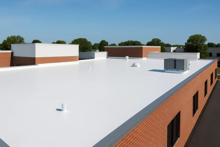 Newly installed TPO roof on Corpus Christi office building