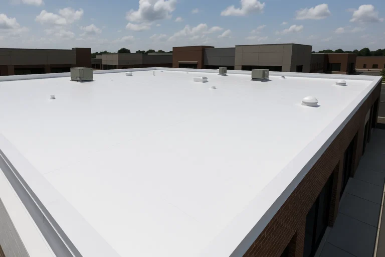 White TPO flat roof completed on Houston office complex