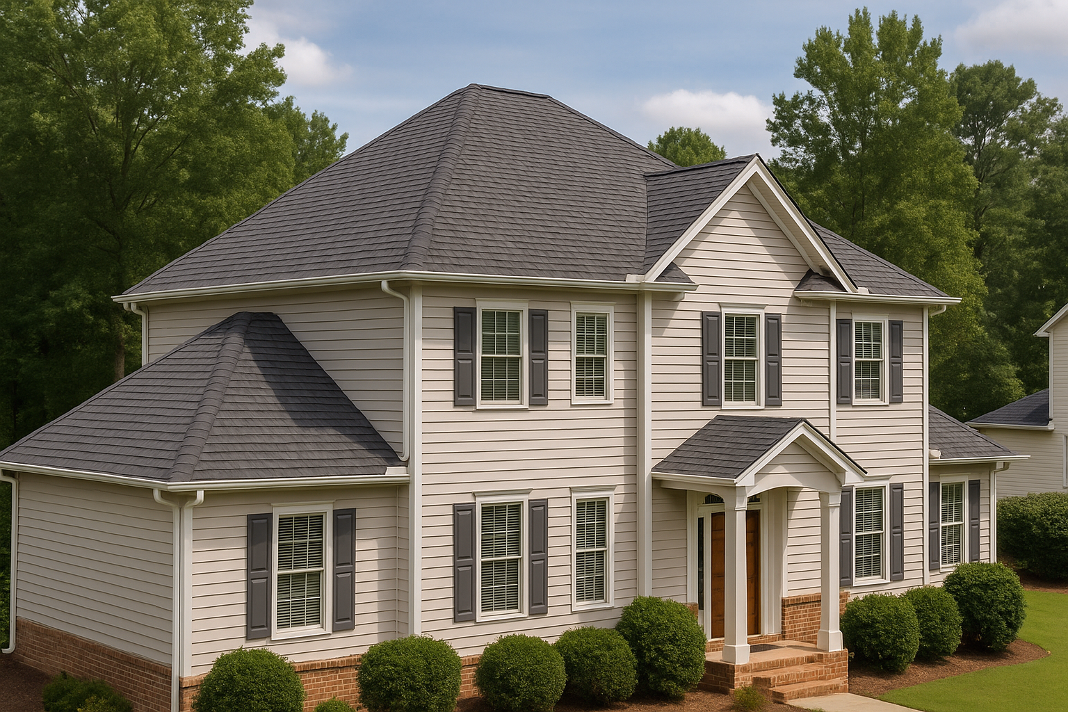 Asphalt shingles professionally installed by RISE Roofing on a Houston home.