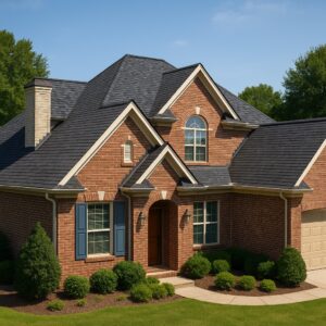 Luxury Houston home asphalt shingle roof replacement by RISE Roofing.