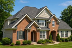 Designer architectural shingles on luxurious Houston home.