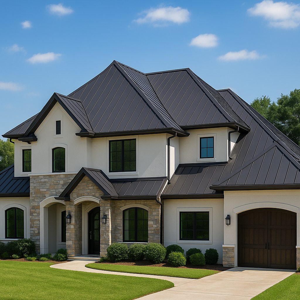 Close-up of metal roof craftsmanship on luxury home.
