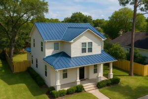 Metal roof installed on upscale two-story Houston home.
