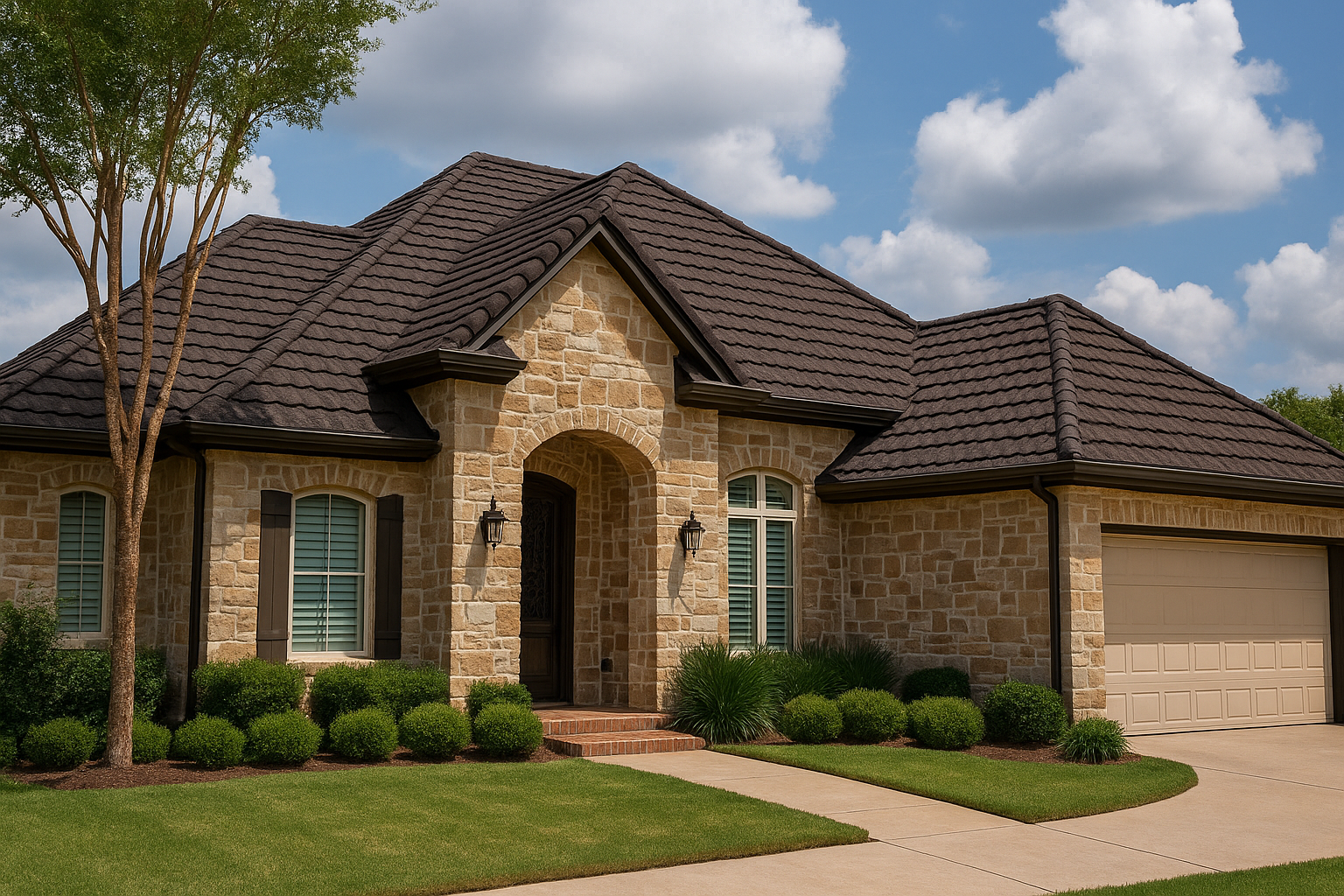 Stone-coated steel roof installation on home in Spring Branch neighborhood