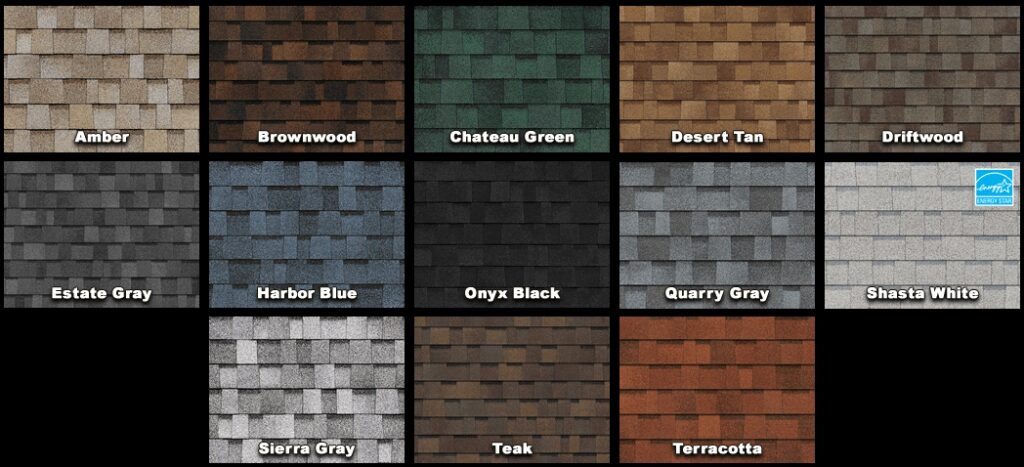 Shingle Colors by Owens Corning options chart