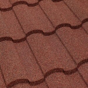 Turin roof tile with soft red and brown blended stone-coated texture