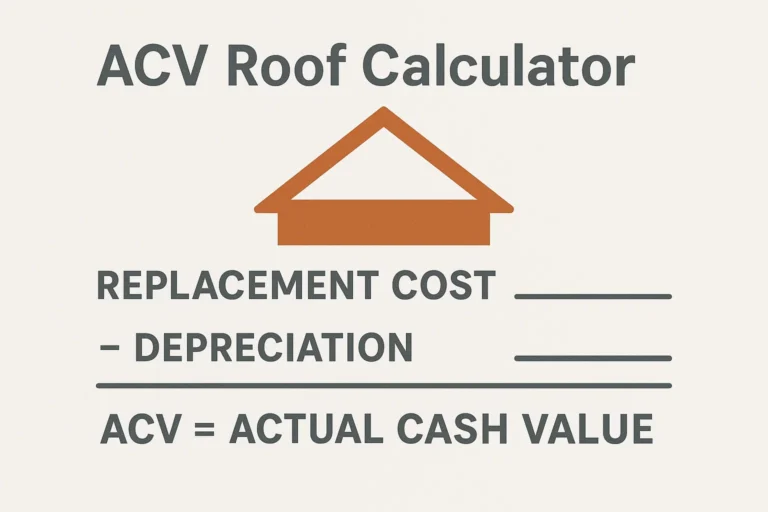 ACV Roof Calculator Showing Replacement Cost Minus Depreciation equals Actual Cash Value