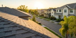 Affordable roofing on homes in a Corpus Christi neighborhood.